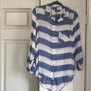 BLUE AND WHITE STRIPE THREAD+SUPPLY BUTTON UP